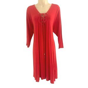 Boutique Coral Soft Knit Lace-Up Neckline Swing Dress Size 1X Plus Spring Summer